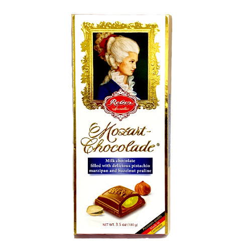 Reber Constanze Milk Chocolate Bar with Pistachio Marzipan Filling 3.5 oz.