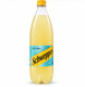 Schweppes Bitter Lemon 1.5-liter European soda bottle with yellow cap, turquoise label and pale yellow carbonated lemon drink.