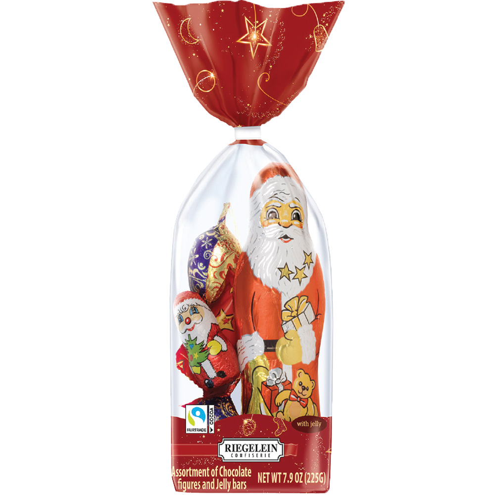 Riegelein Chocolate Christmas Gift Bags with Santa and Tree Decorations 7.93 oz.