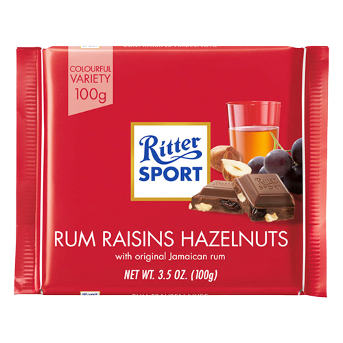 Ritter Sport "Rum Raisin Hazelnut" Milk Chocolate Bar 3.5 oz