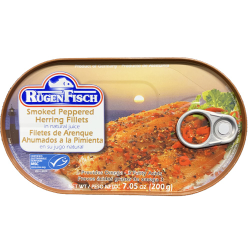 Herring fillets with peppercorns in natural juices