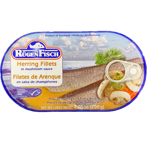 Ruegenfisch Herring Fillets in Mushroom Sauce, 7.05 oz.