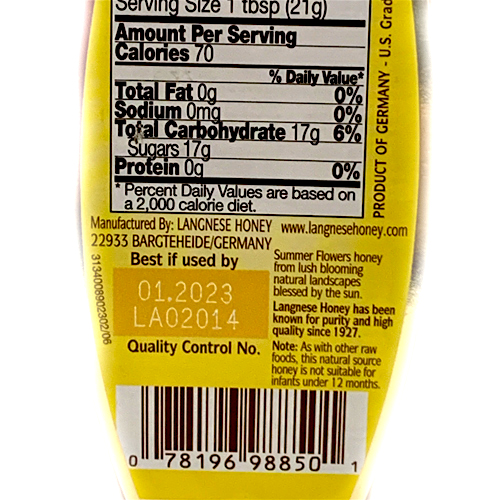 Langnese Summer Flowers Honey Nutrition Facts