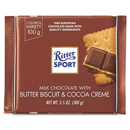 Ritter Sport "Knusperkeks" Butter Biscuit & Cocoa Creme Chocolate, 3.5 oz.