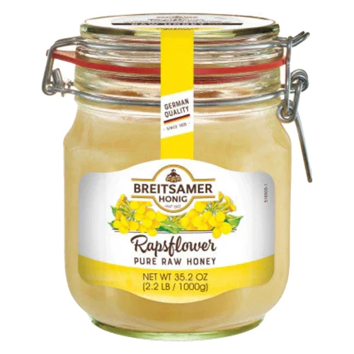 Breitsamer Raw Rapsflower Blossom Honey in Large Jar, 35.2 oz
