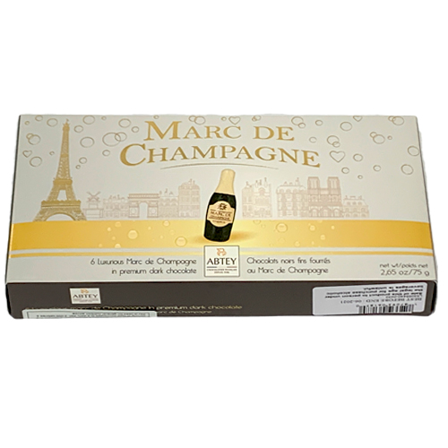 Abtey "Marc de Champagne" Champagne Bottle Shape Dark Chocolate Pralines in Gift Box, 2.6 oz