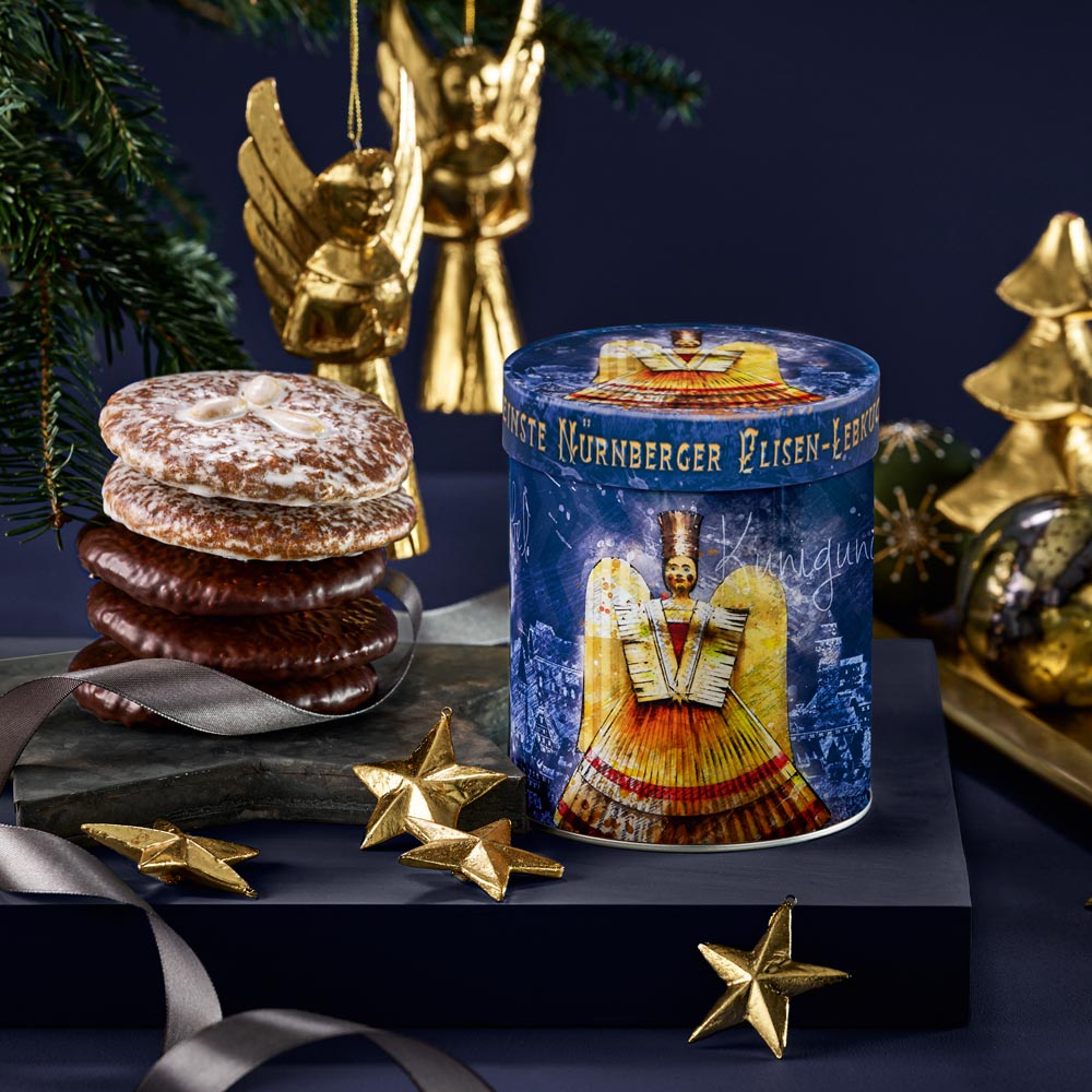 Lebkuchen Schmidt Blue "Three King Angels" Blue Tin, Assorted Lebkuchen