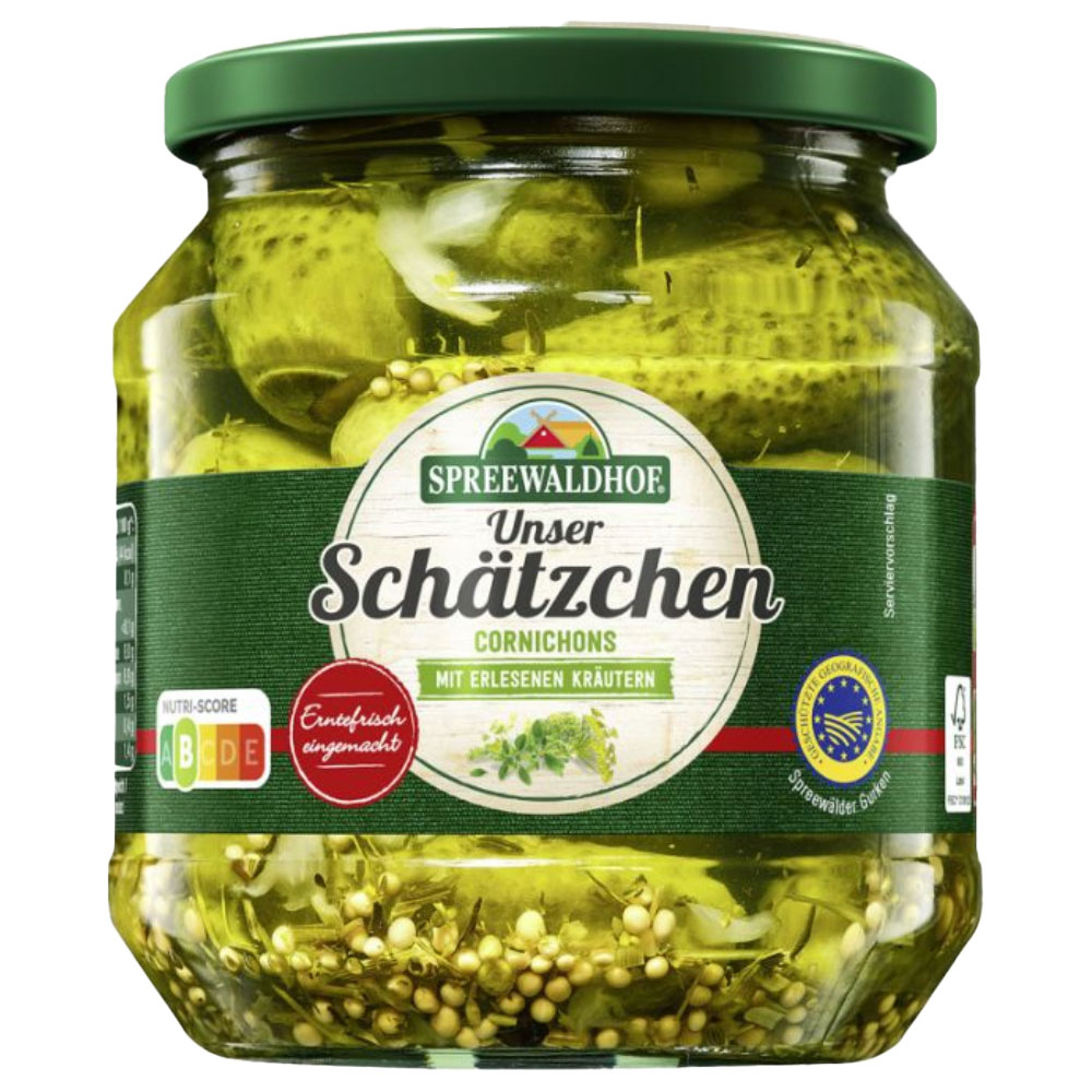 Spreewaldhof "Schätzchen" Authentic Spreewald Cornichons with Chili Peppers in Jar, 530g