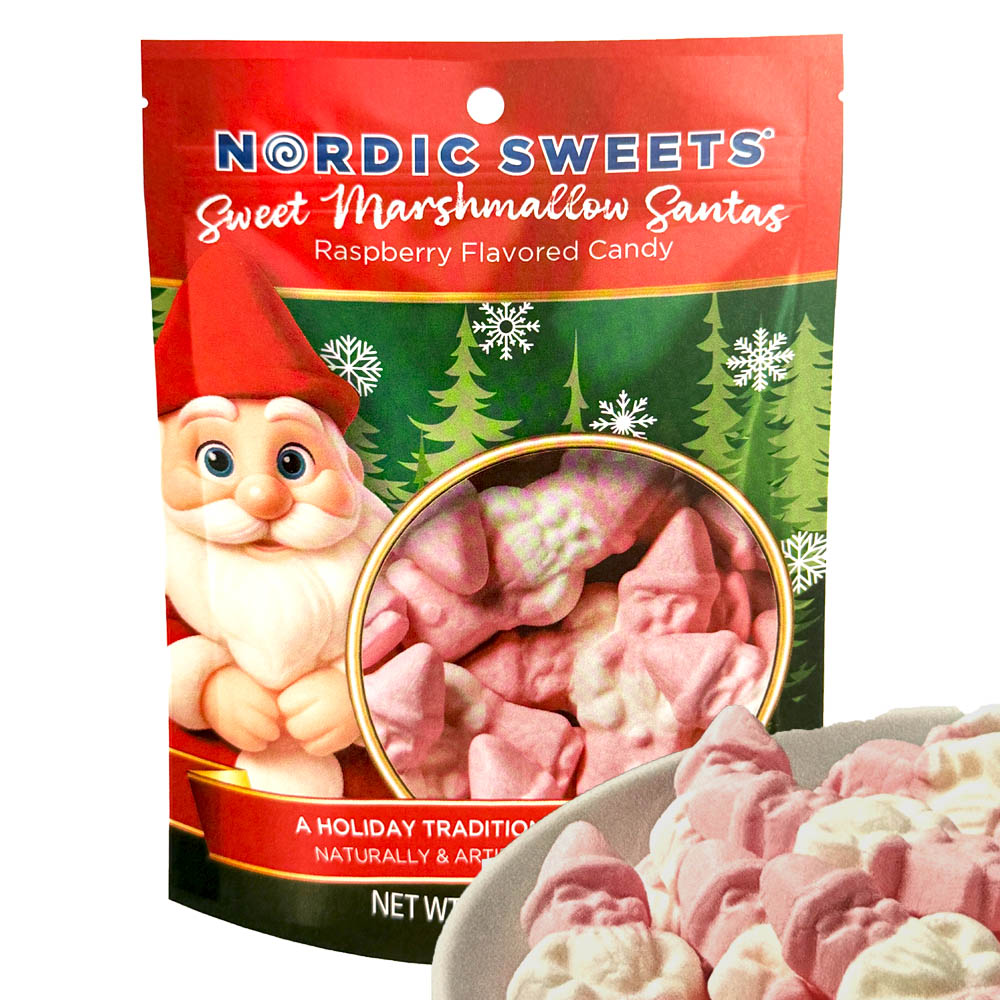 Nordic Sweets Raspberry Flavored Marshmallow Santas, 100g