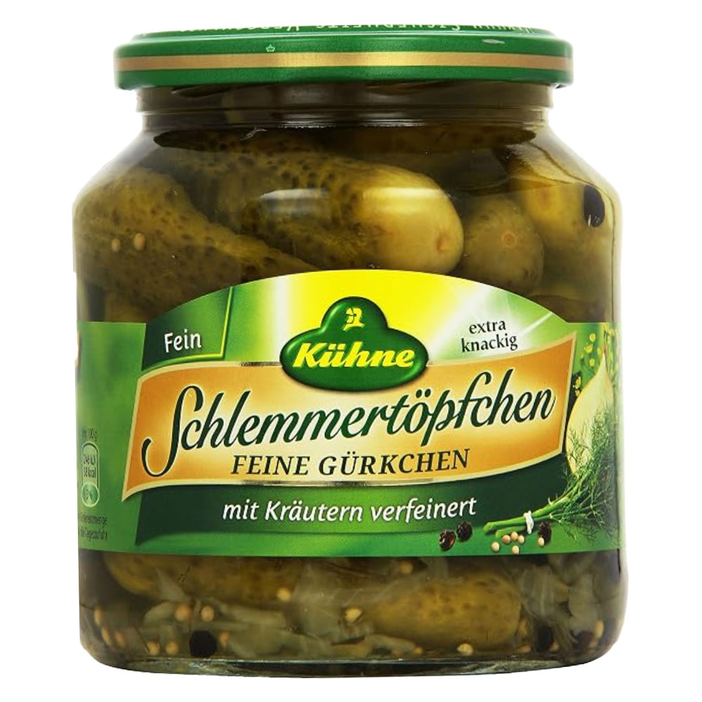 Kuehne "Schlemmertoepfchen" Herb Cornichons in jar, 580ml