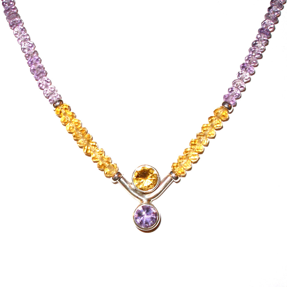Citrine and Amethyst Infinity Necklace in Silver