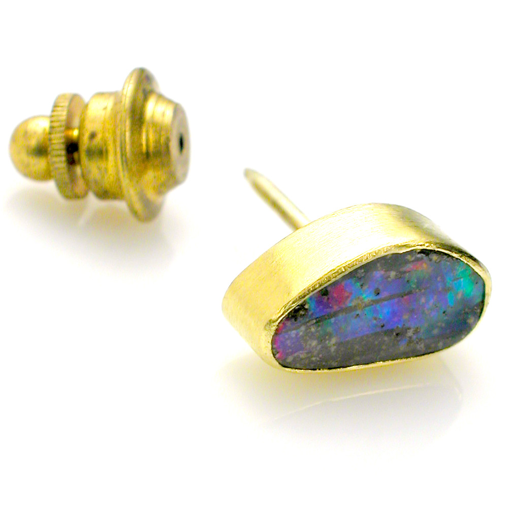 Australian Boulder Opal in Gold with Heavy Solid Brass Pin Back