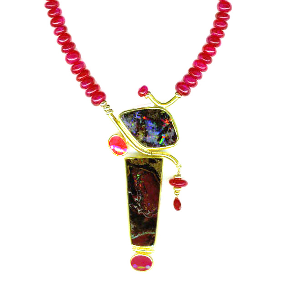 Boulder Opal and Ruby Synergy Necklace in Gold