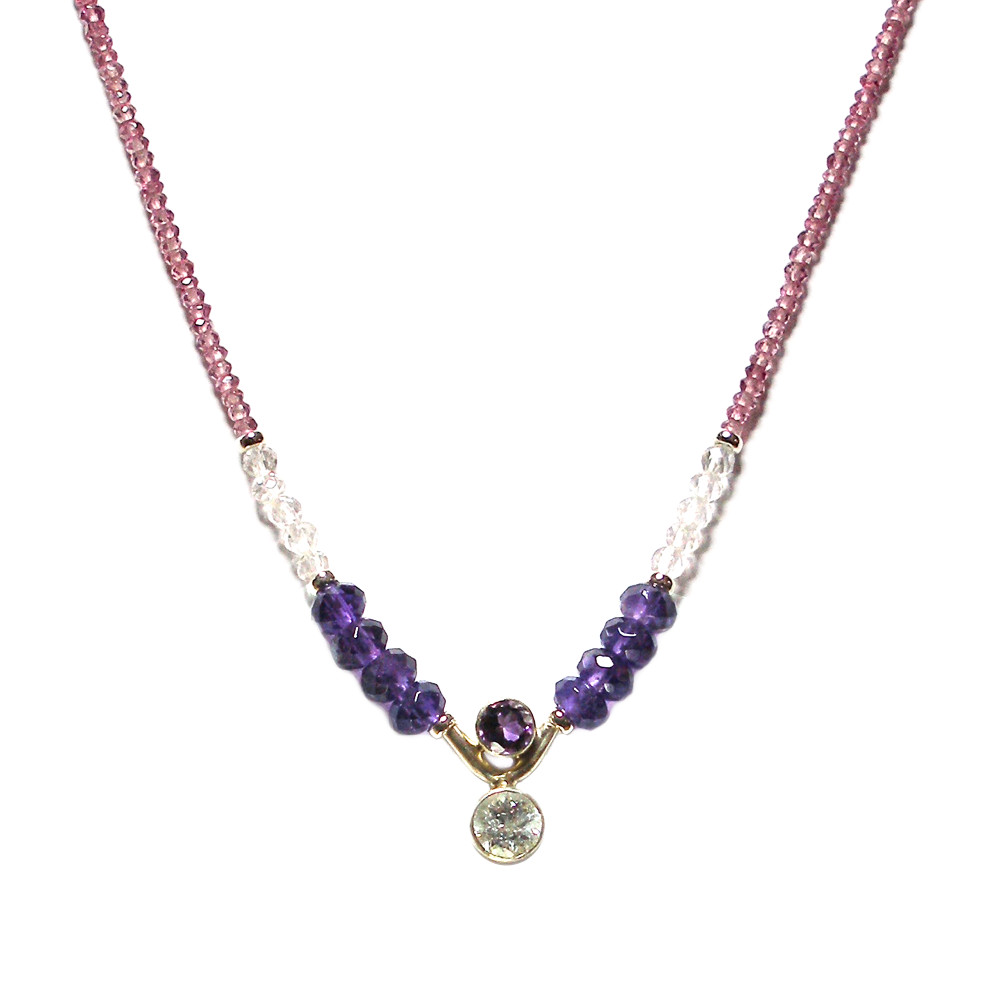 Amethyst and White Topaz Infinity Necklace in Gold with Garnets and White Topaz Accents