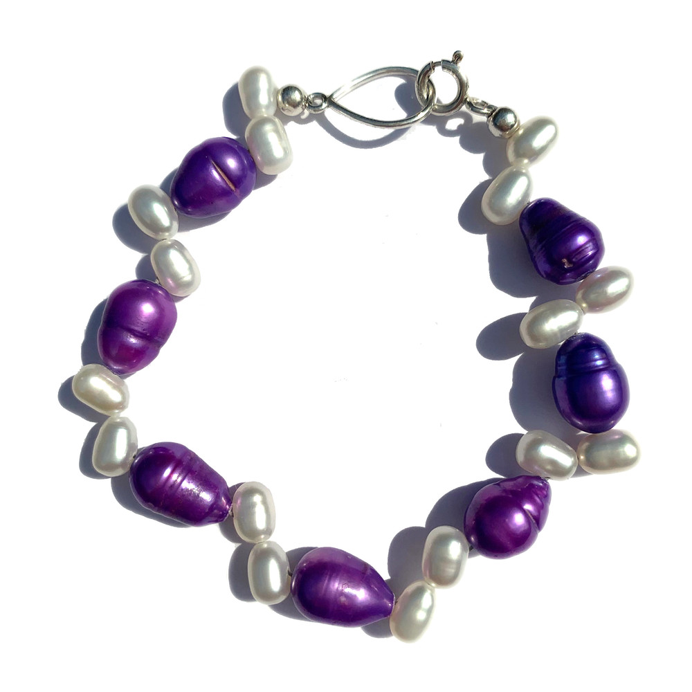 Wacky Wonky Purple and White Freshwater Cultured Pearl Bracelet