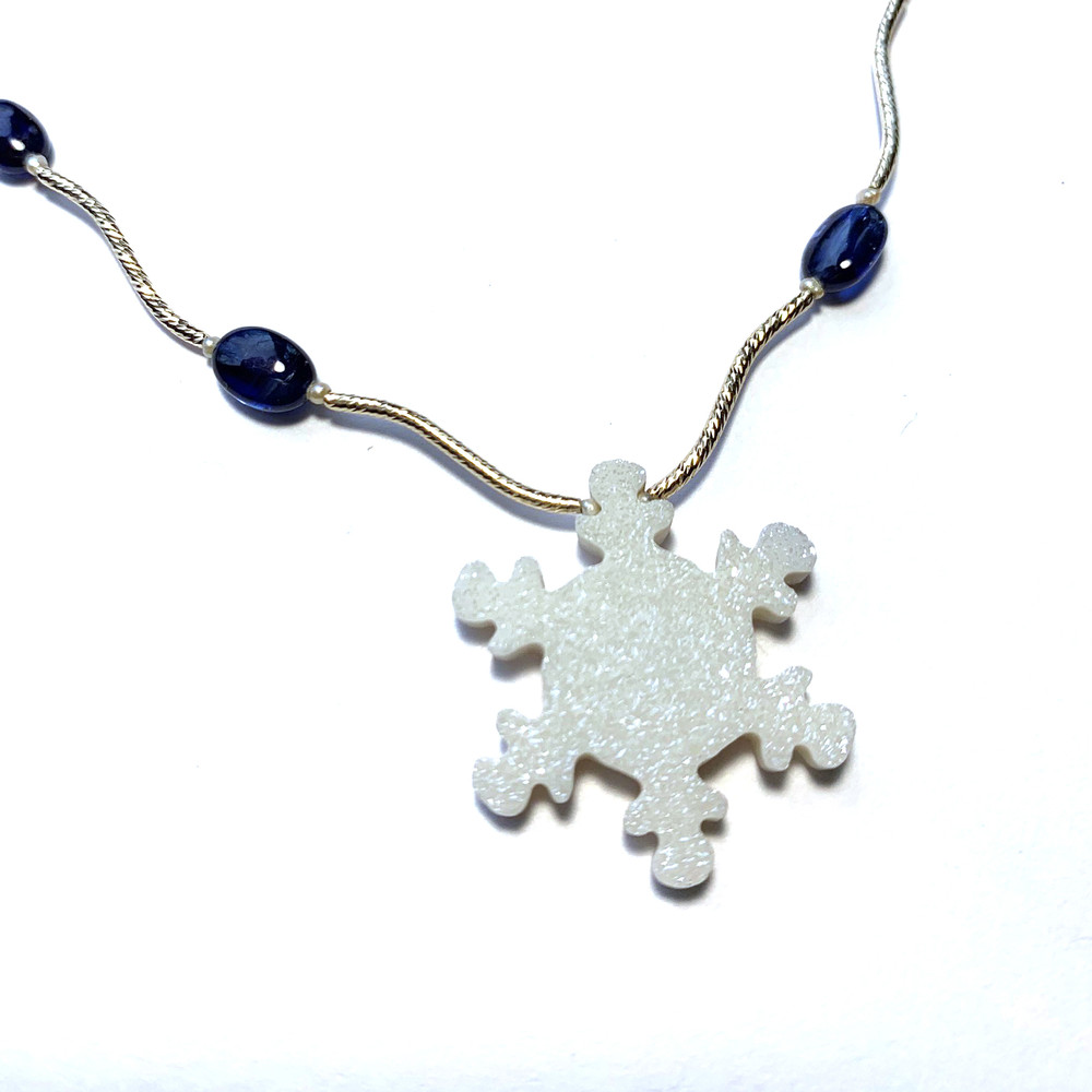 Drusy Quartz Snowflake with Kyanites and Waves in 14K Gold