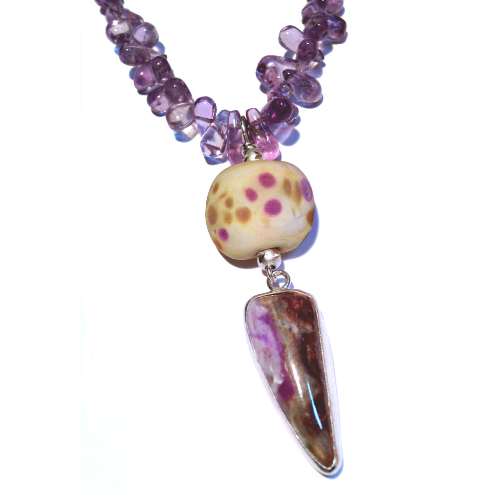 Sachs Art Glass Bead with Lavender and Earthy Sugulite in Silver