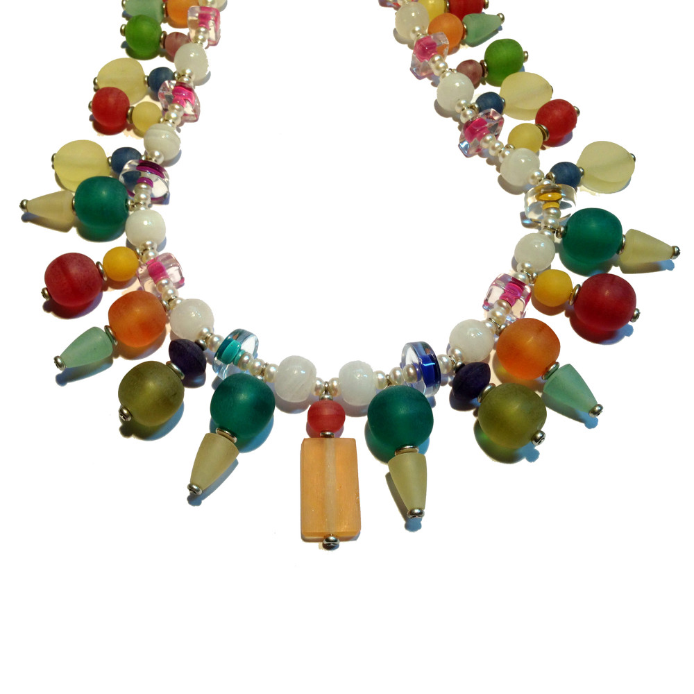 Alabaster Acrylic Glass Pearls and Silver Wild and Crazy Gal Necklace