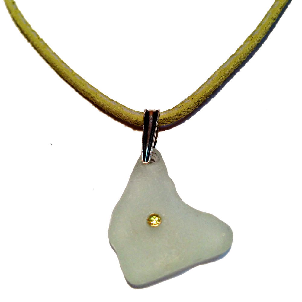 Whitish Sea Glass with Peridot Accent