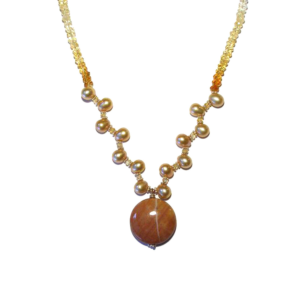 Ocean Jasper Dancing Peaches Necklace with Citrine Beads