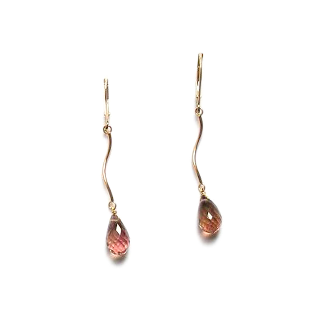 Mauve Tourmaline Wave Earrings in Gold