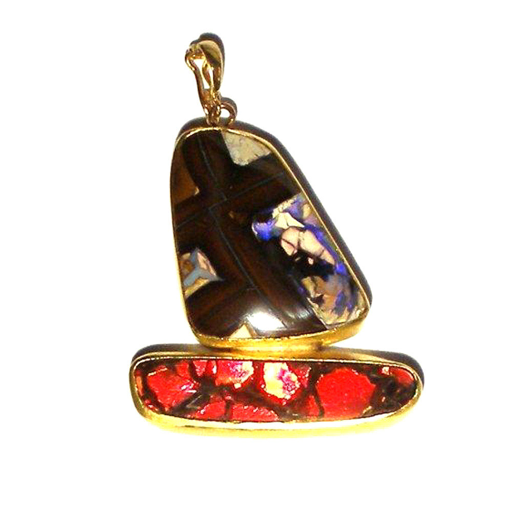 Ammolite and Boulder Opal Sail Boat in Gold