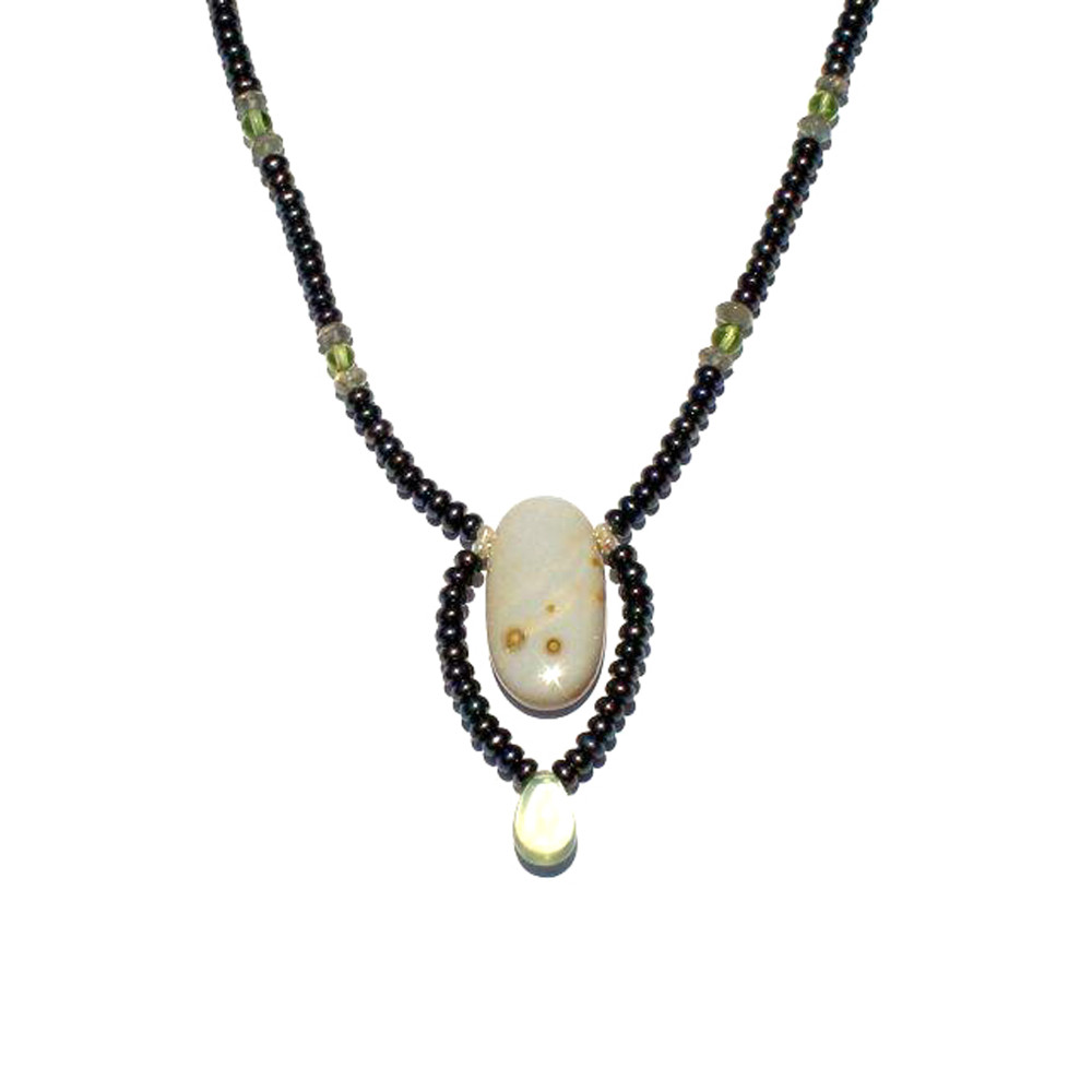 Ocean Jasper Links Necklace with Chalcedony Labradorite Peridot and Peacock Pearls