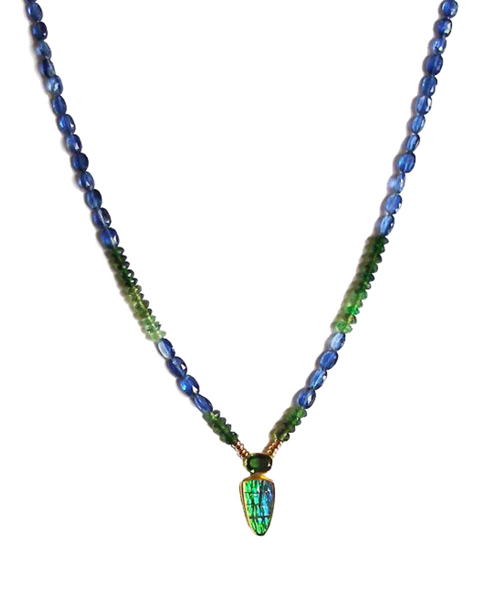 Ammolite and Chrome Tourmaline Necklace in Gold