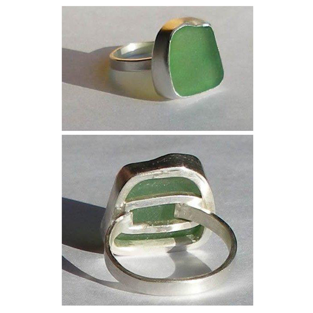 Adjustable Bottle Green Seaglass Ring