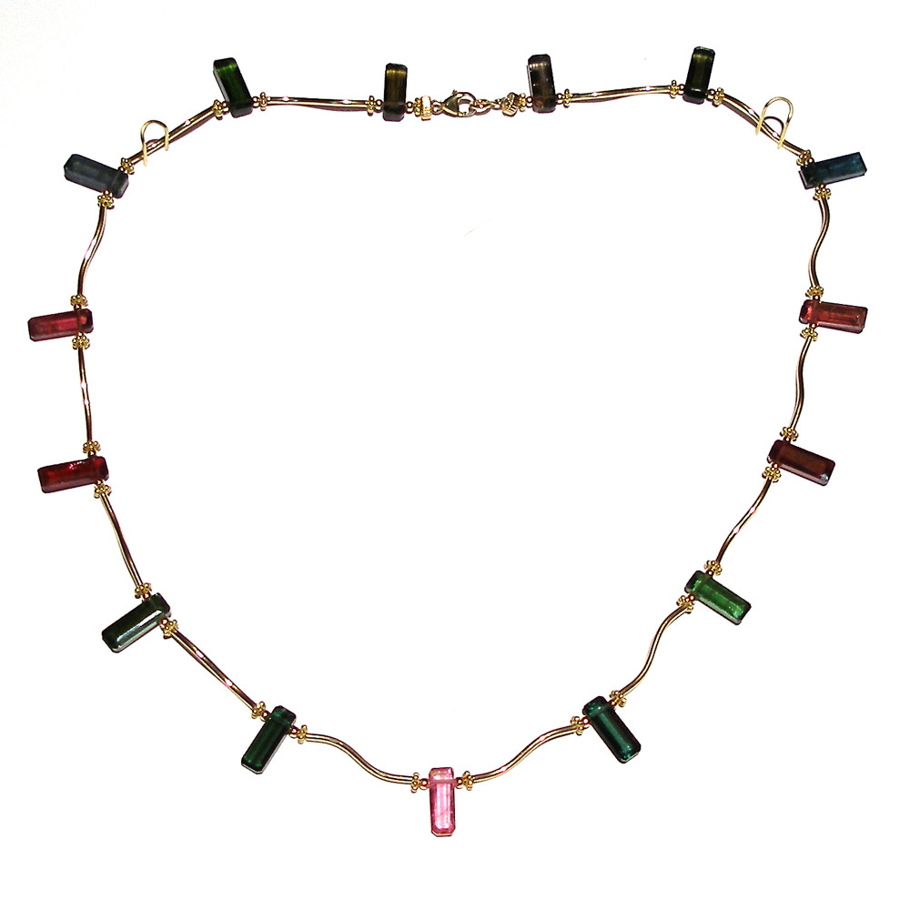 Multicolor Baguette Cut Tourmaline Wave Necklace