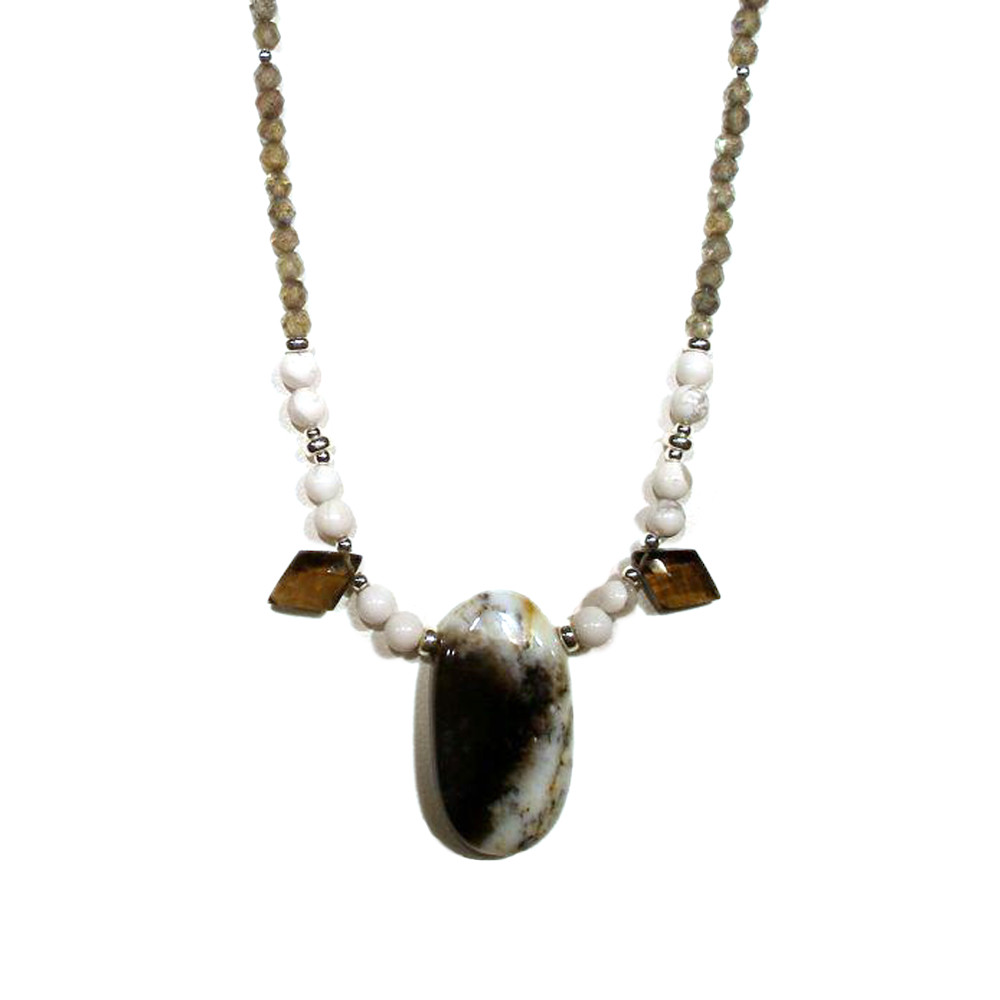 Ocean Jasper Smokey Quartz Diamond Shape Briolettes Howlite and Labrarorite NYC Necklace