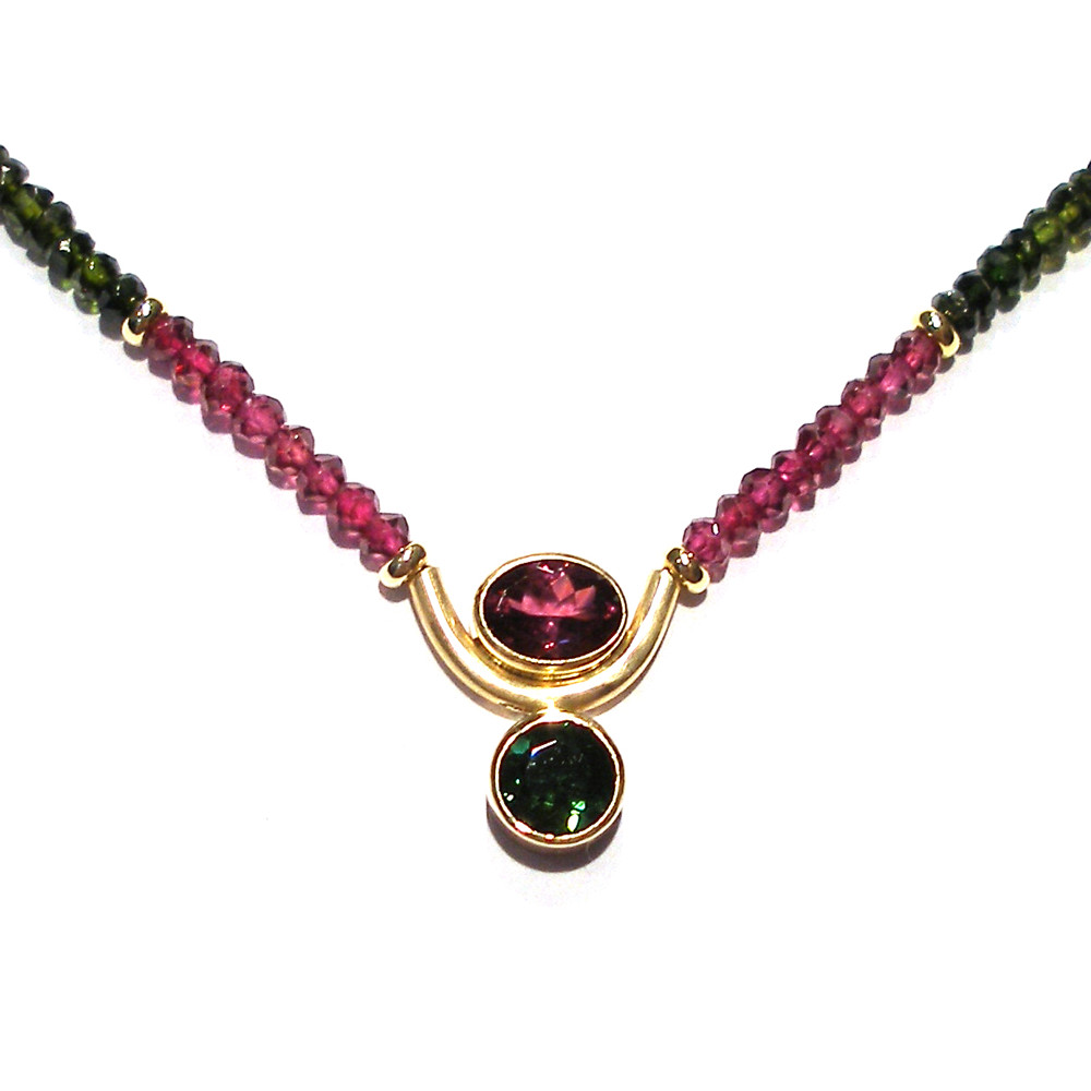 Rhodolite Garnet and Green Tourmaline Infinity Necklace