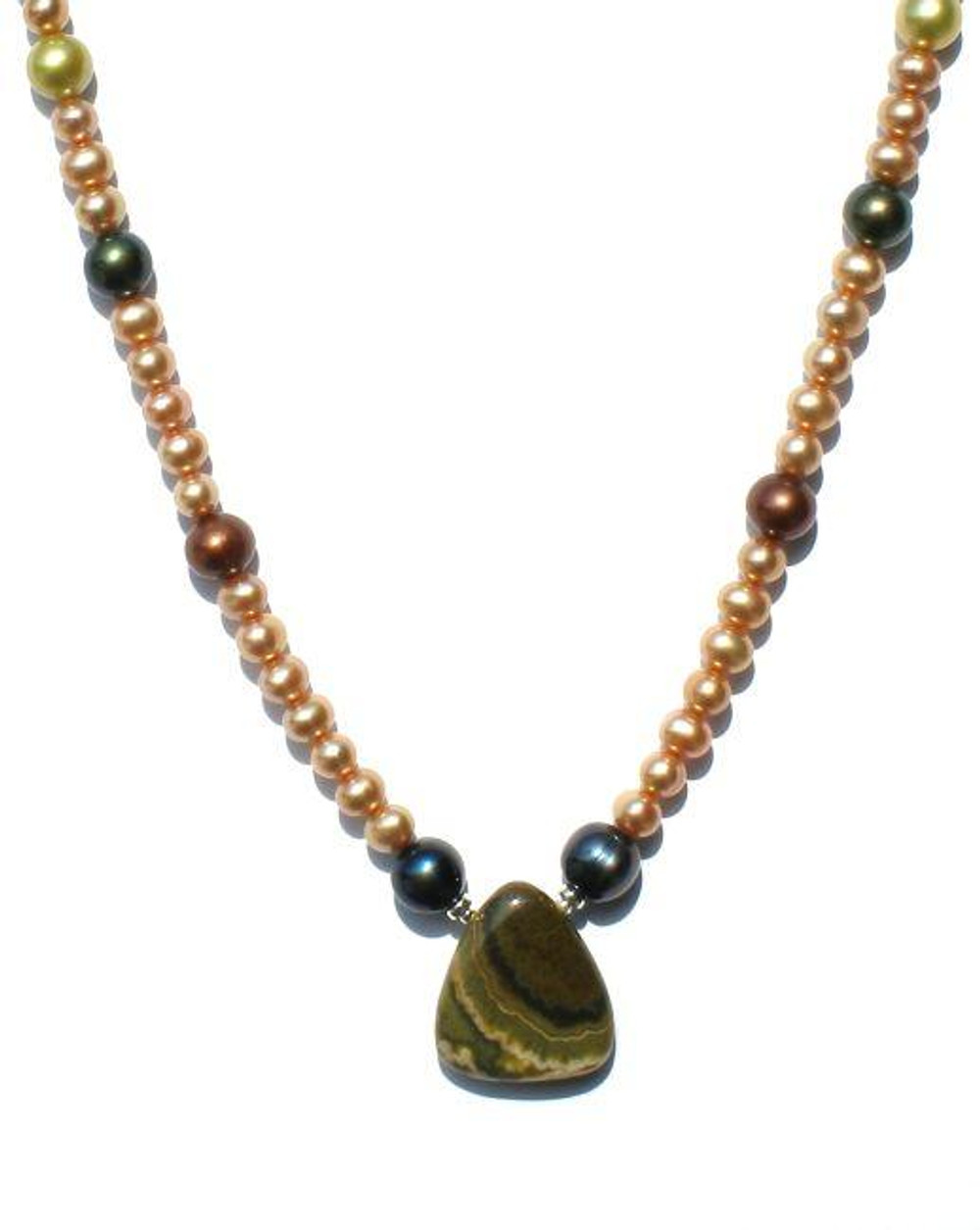 Ocean Jasper Reversible Royal Necklace on Colorful Pearls