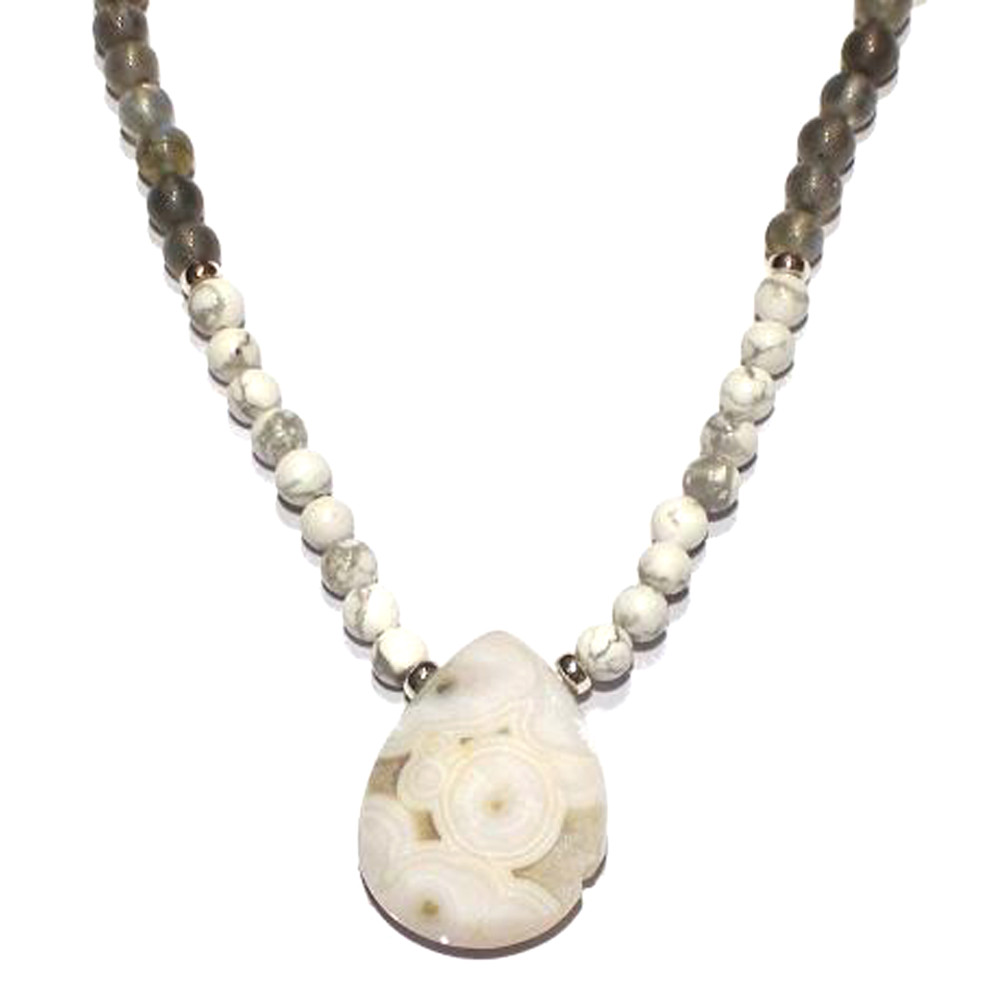 Ocean Jasper White and Grey Necklace with Howlite and Labradorite Beads