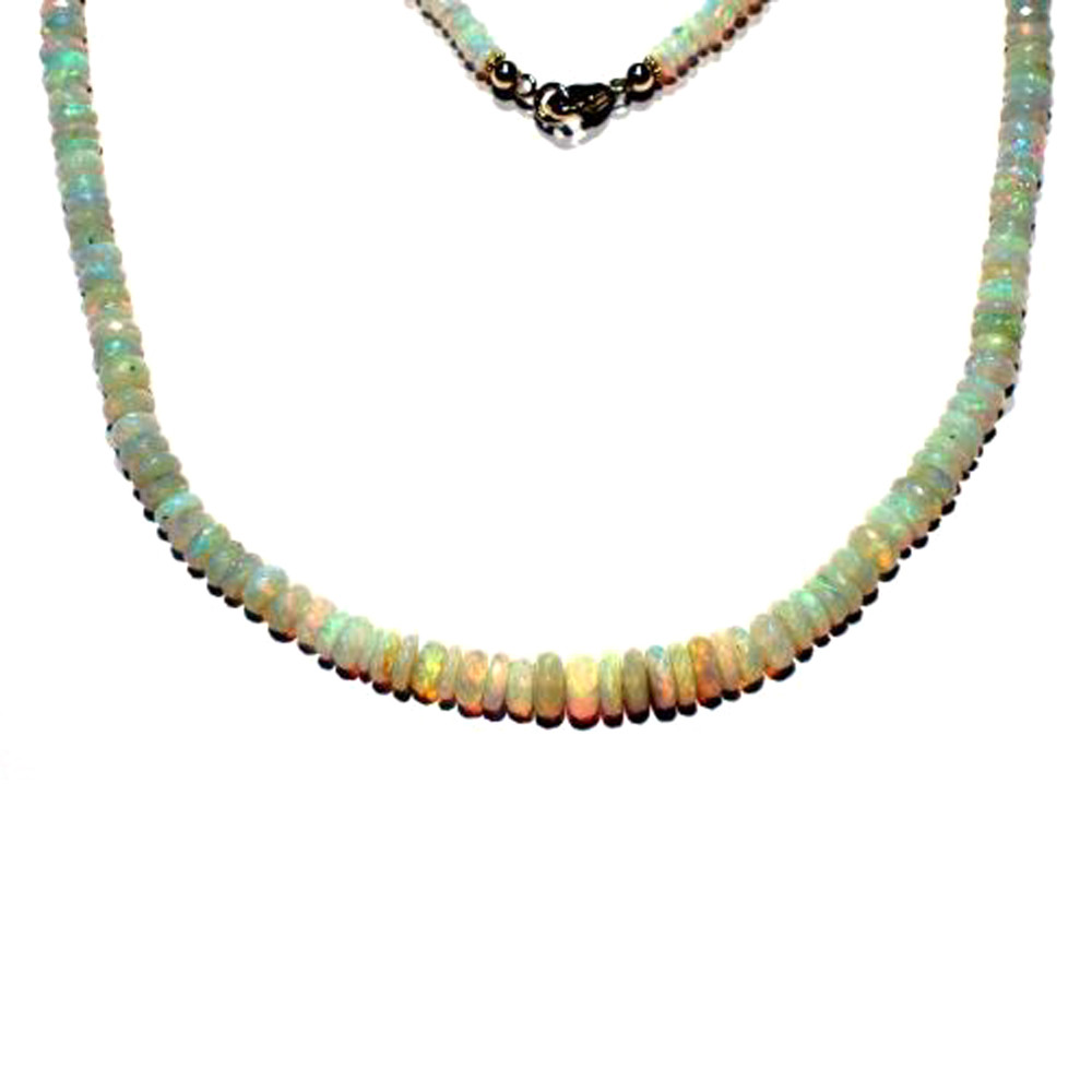 White Opal Gemmy Facetted Bead Necklace