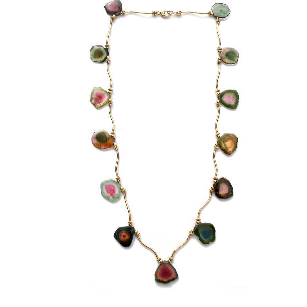 Tourmaline Slice Wave Necklace in Party Colors