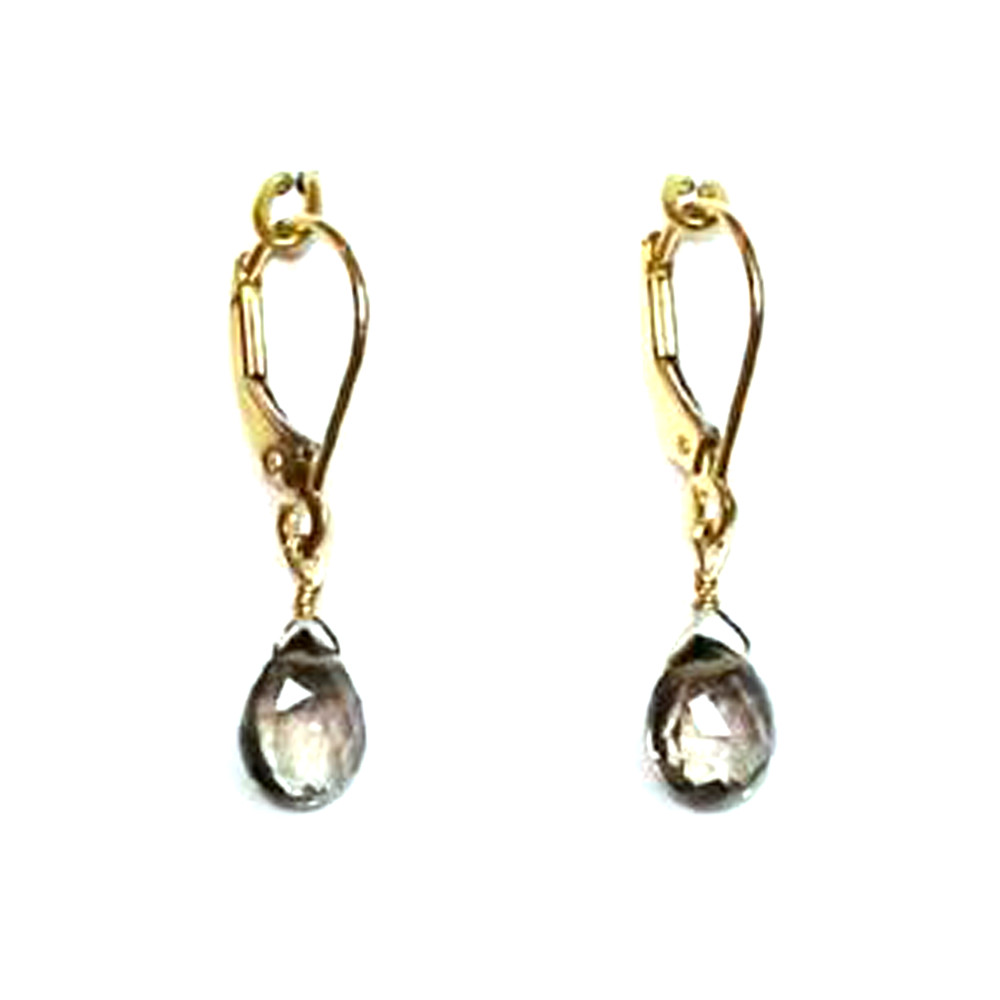 Sparkling Smokey Gray Tourmaline Briolette Dangle Earrings