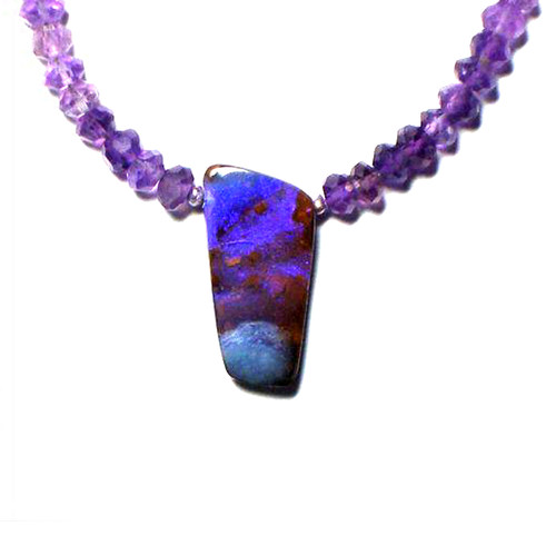 Purple Boulder Baby Opal Necklace on Amethysts