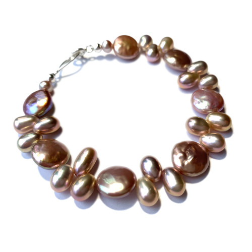 Natural Color Pink Coin and Dancing Pearl Bracelet