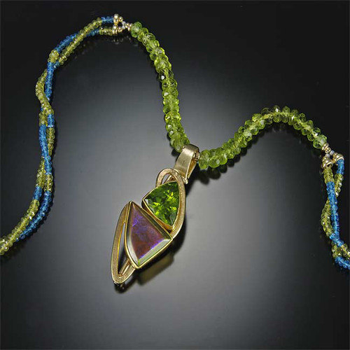 Huge Bright and Kicky Peridot and Ammolite Enhancer, Brooch, and Necklace Convertible Jewelry Piece