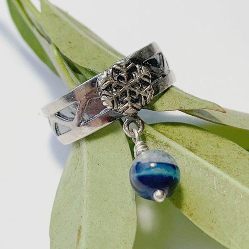 Snowflake Dangle Ring in Sterling Silver with Dyed Blue Agate