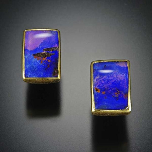 Purple Mountains Boulder Opal Earrings in Gold