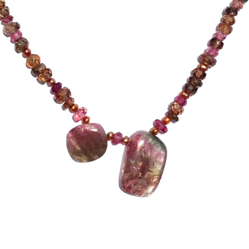 Tourmaline, Andalusite, and Pearl Asymmetrical Necklace