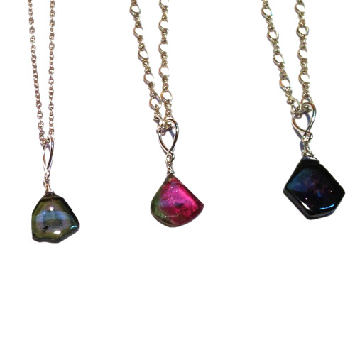 Tourmaline Babies! Watermelon Tourmaline Slices on Sterling Silver Chains