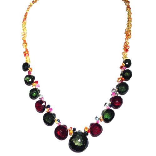 Remarkable Huge Tourmaline and Sapphire Briolette Necklace
