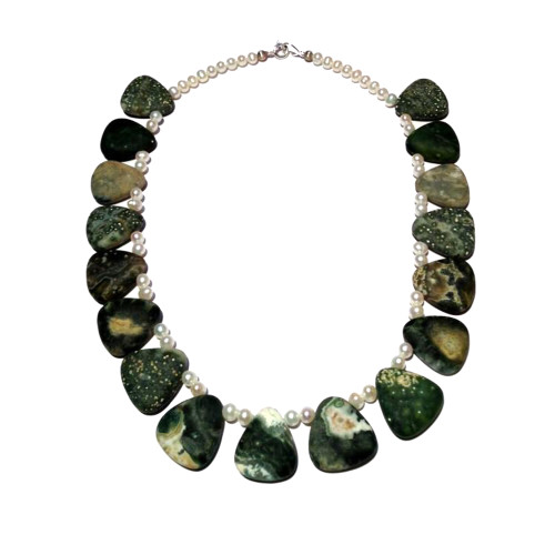 Bold Ocean Jasper and Pearl Necklace