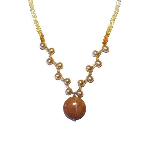 Ocean Jasper Dancing Peaches Necklace with Citrine Beads