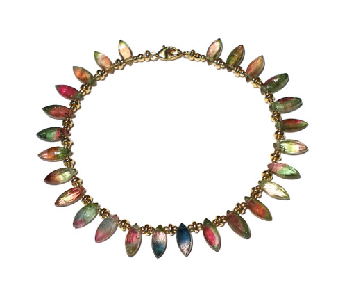 Watermelon Tourmaline Marquise Bracelet in Gold