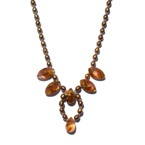 Tribal Cherry Quartz and Color Enhanced Fresh Water Cultured Pearl Necklace