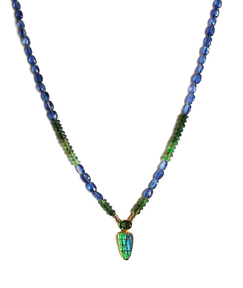 Ammolite and Chrome Tourmaline Necklace in Gold